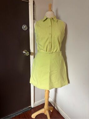 J. Crew Lime Green Sleeveless Button-Up Skirt Set